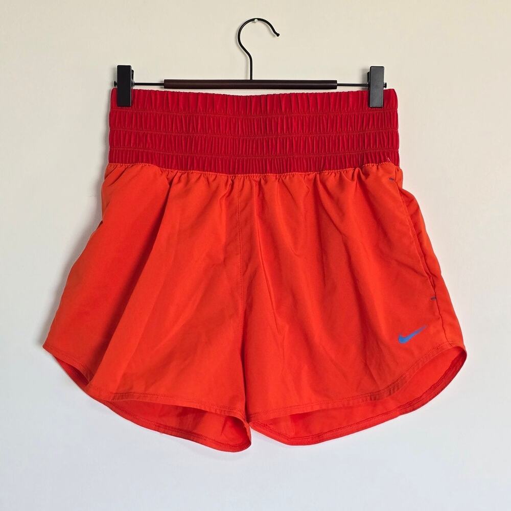 Nike Dri-FIT Running Shorts Orange Red Brief Lined Ruched Waist Size: M
